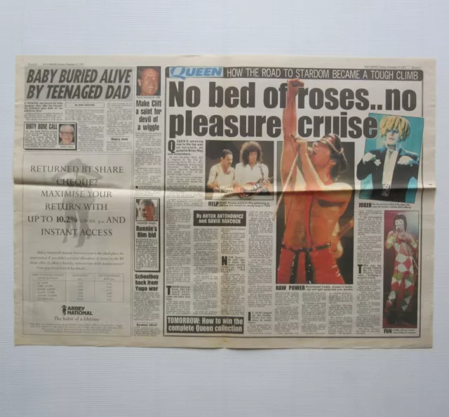 Queen 'Freddie Mercury' 1991 Newspaper Article Clipping Daily Mirror 17.12.1991