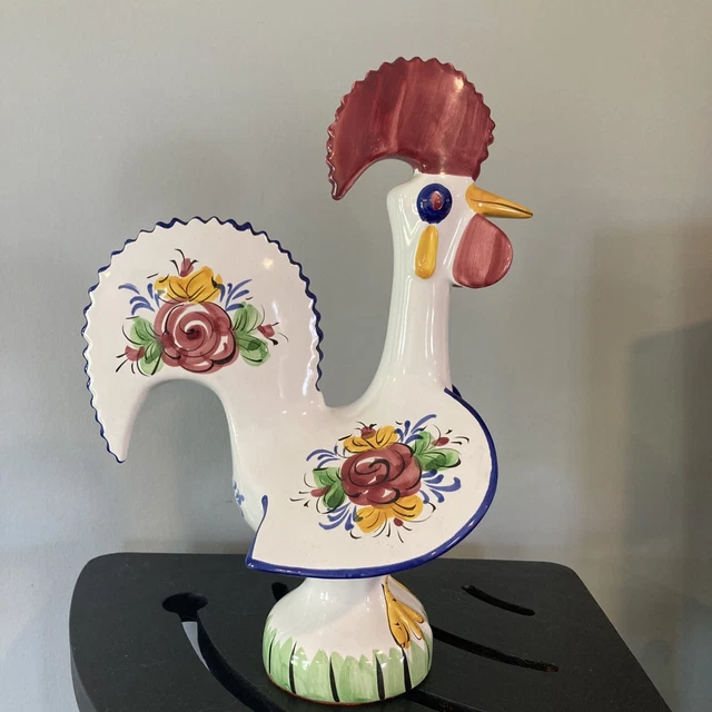 Vintage Portugal Lucky Rooster Ceramic Hand Painted Folk Art Figurine 12”