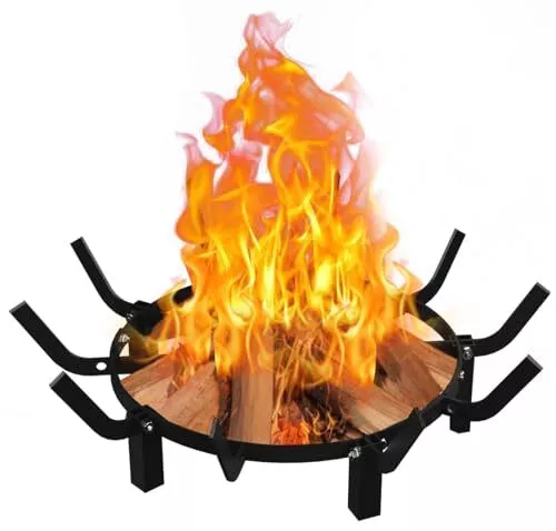 24 Inch Round Fire Pit Grate with 10 Bars for Firepit, Heavy Duty Firewood Lo...