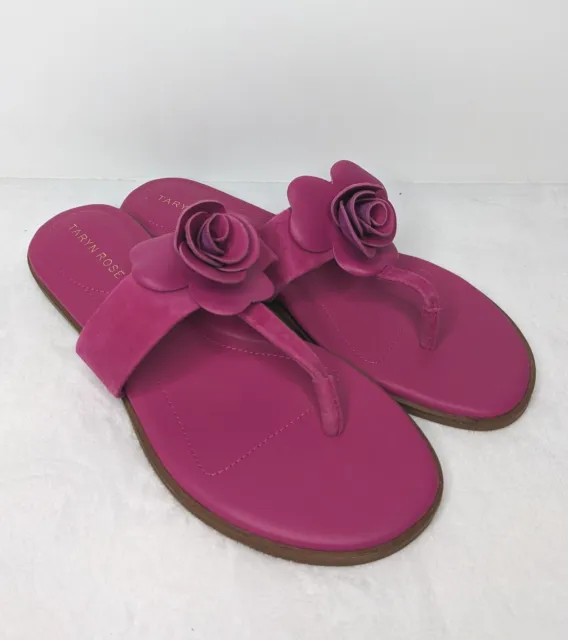 NEW TARYN ROSE Kaori Flower Flip Flop Flat Leather Suede Sandals - Size 7.5