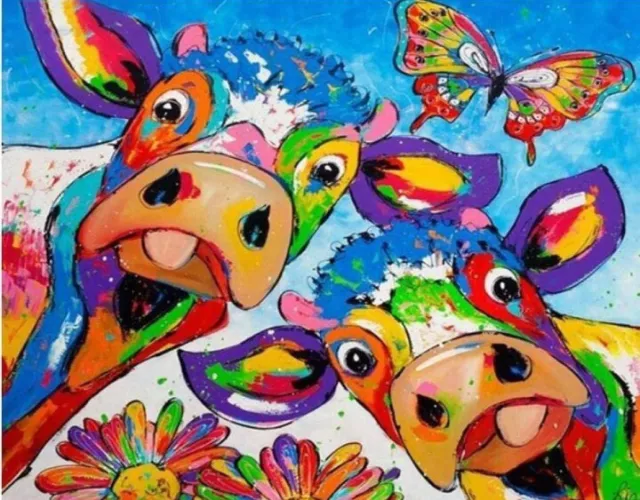 x2 Cow Oil Painting Kit Paint By Numbers Beginners Frameless DIY 50 x 40 cm   UK