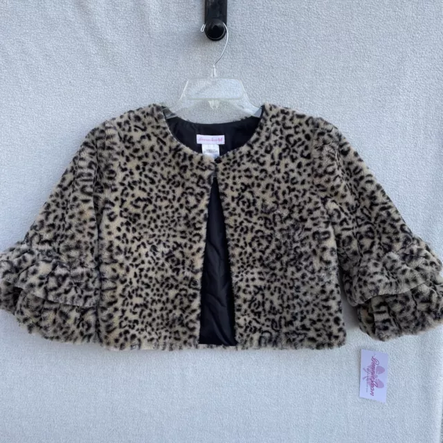 NWT Bonnie Jean Girls Size XL Animal Print FAUX FUR BOLERO Shrug Sweater Jacket