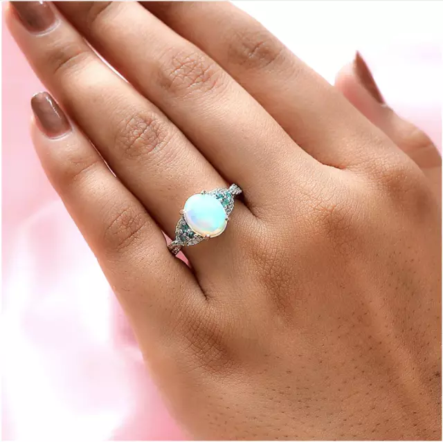 Ethiopian Welo Opal Alexandrite and Zircon Ring in Platinum Over Sterling Silver 2