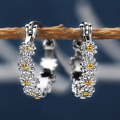 925 Silver Two Tone Stud Hoop Earrings Women Cubic Zirconia Jewelry A Pair/set