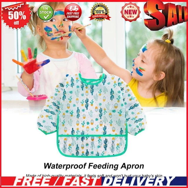 Baby Feeding Bibs Kids Waterproof Long Sleeve Coverall (4-6Years Cactus)