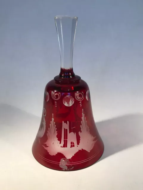 Bohemian Ruby glass cut to clear bell. 140mm high in perfect condition.