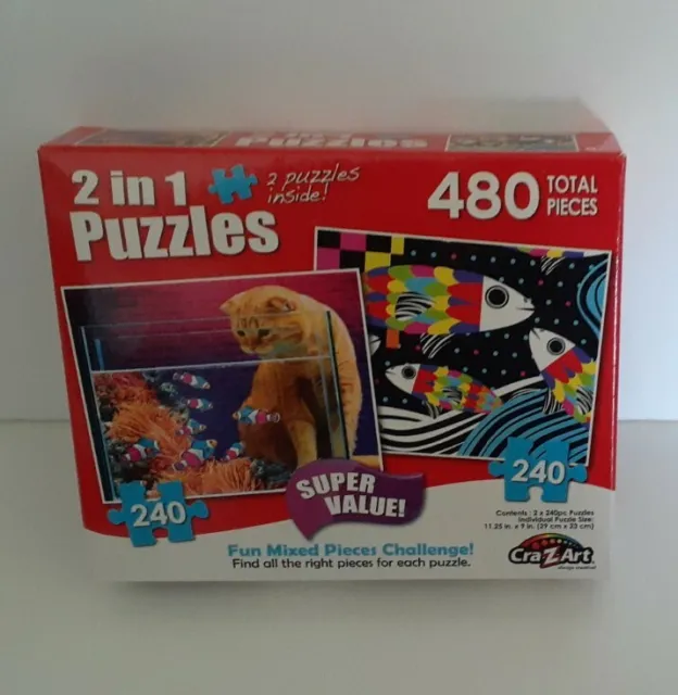 2 in 1/ 480 Pcs {240 Pieces Each} 11.25"x 9" CraZart_Cat&fish_ New Jigsaw Puzzle