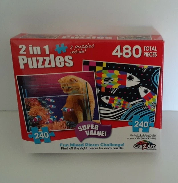 2 in 1/ 480 Pcs {240 Pieces Each} 11.25"x 9" CraZart_Cat&fish_ New Jigsaw Puzzle