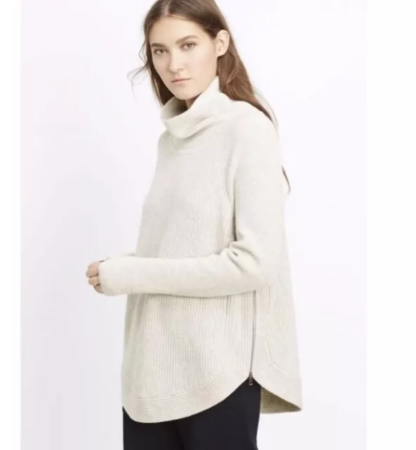 Vince Side Zip Turtleneck Sweater Heather Cloud Neutral Wool Cashmere Fit S or M