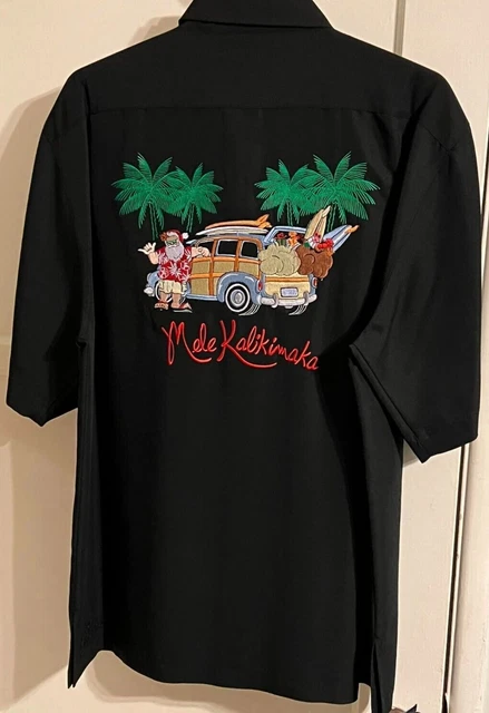 NWT XL Go Barefoot Hawaiian Mele Kalikimaka Santa Xmas Woody Embroidered Shirt