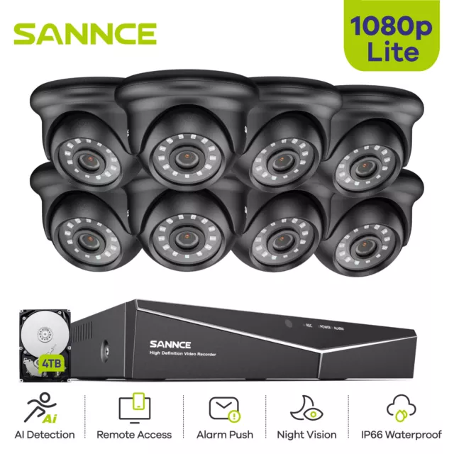 SANNCE 2MP CCTV Camera System 1080P Lite 8CH Video DVR AI Human Detection IP66