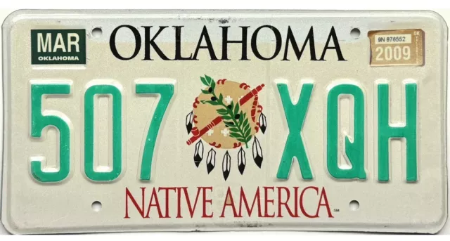 *99 CENT SALE* 2009 Oklahoma NATIVE AMERICA License Plate #507 XQH No Reserve