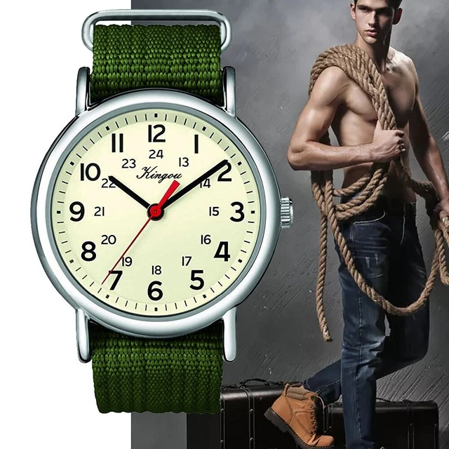 Orologio Uomo Analogico in Nylon Verde e Beige Quarzo Militare