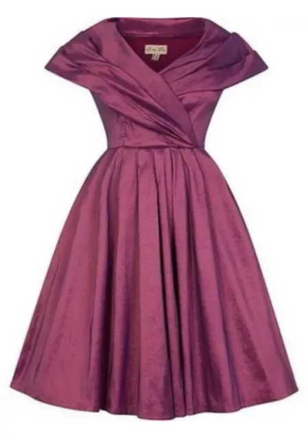 BNWT SZ10 LINDY BOP AMBER Lavender Dusty Plum 50s Vintage Taffeta Occasion Dress