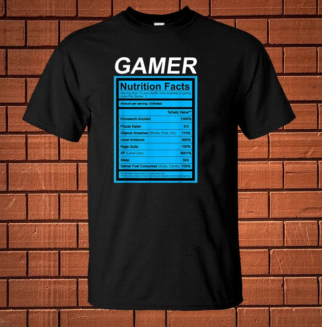New Shirt Gamer Nutritional Facts Short Sleeve Cotton Black T-Shirt