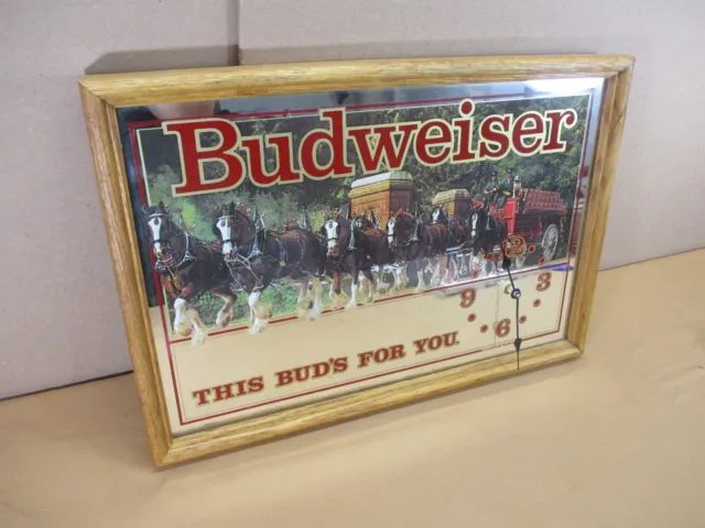Vintage BUDWEISER CLYDESDALE HORSES Mirrored Wall Clock  "This BUD'S is for You"