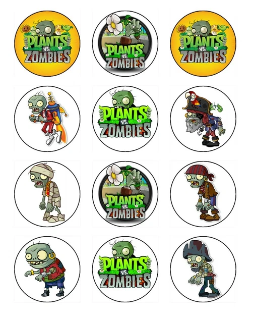 PLANTS VS ZOMBIES Cupcake Toppers Edible Wafer Paper Cake Decorations ...