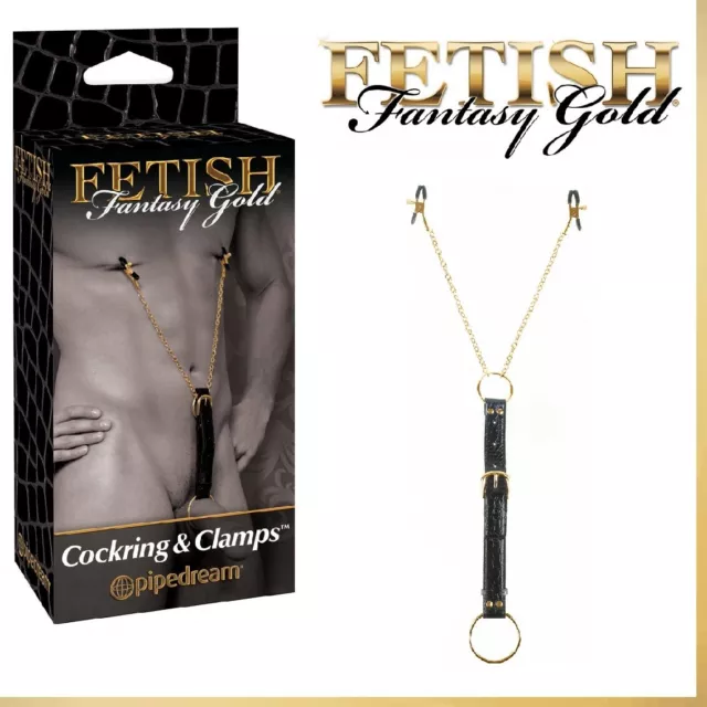 Sexy Toys Nipple Clamps Metal Penis Cock x Ring Fetish Fantasy Gold Faux Leather