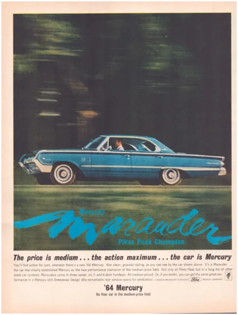 Print Ad Mercury Marauder 1964 Blue Full Page Large Magazine 13.5"x10.5"