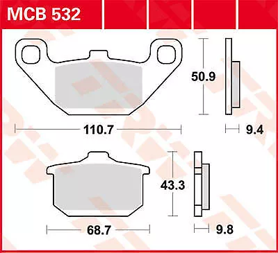 2 Plaquettes frein Arrière Organic TRW MCB532 Kawasaki GPZ 250 (EX250D) 85- 2