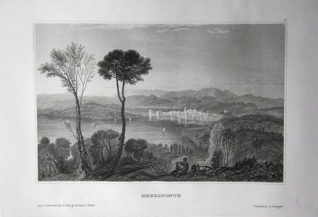 Grecia Euböa Euboea Greece Vista View Incisione Acciaio Engraving 1850