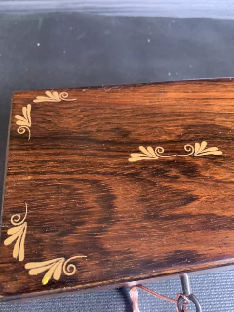 Mahogany Wooden Box With Brass Inlay Plus A Key