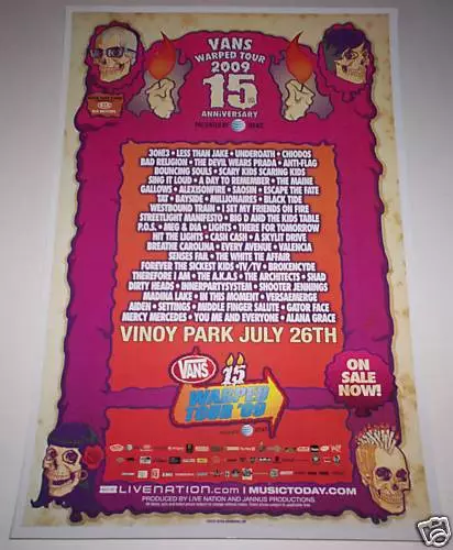 Vans Warped Tour 2009 Concert Poster 11" x 17" Bad Religion FREE US SHIPPING