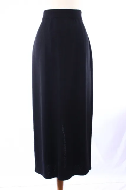 St John Basics Black Santana Knit Wool Blend Classic Long Pencil Skirt Size 4
