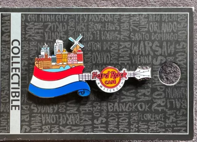 Hard Rock Cafe Amsterdam Flag Over City Guitar Pin