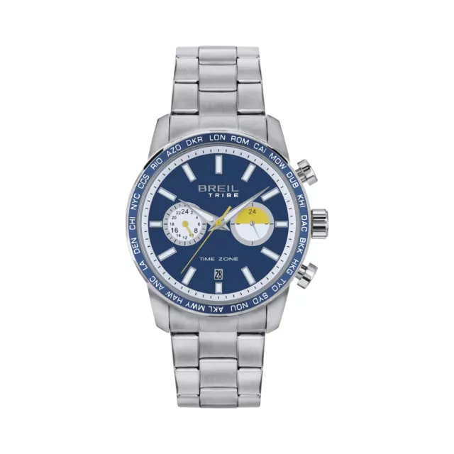 Orologio Uomo BREIL Tribe ZONE EW0566 Bracciale Acciaio Blu Dual Time