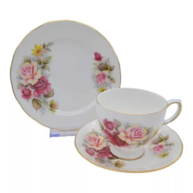 Queen Anne 8517 red pink rose bone china teacup saucer and side plate Trio 3