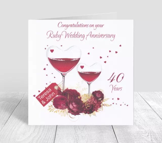 Handmade Personalised Ruby Wedding Anniversary Card - Any Names - 40 Years