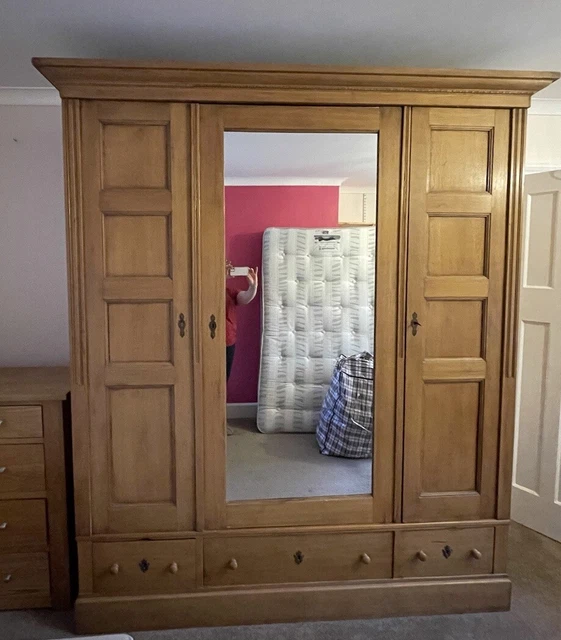 Antique solid oak triple wardrobe