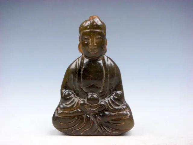 Old Nephrite Jade Carved Sculpture Seated Shakyamuni Buddha Praying #03252008