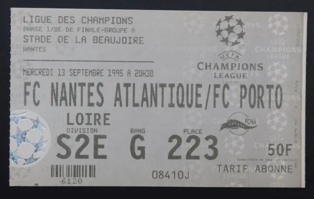 Ticket match FC Nantes FC Porto 13 septembre 1995 Champions League Football