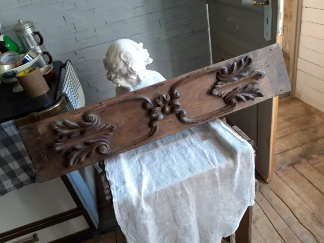 Ancien Charmant Fronton En Bois Sculpté Antique Shabby Chic