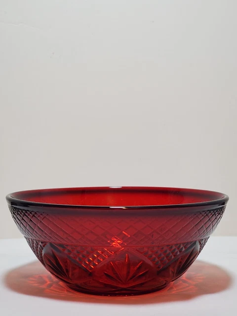 Vintage France Luminarc Ruby Red Pressed Glass Salad Dessert