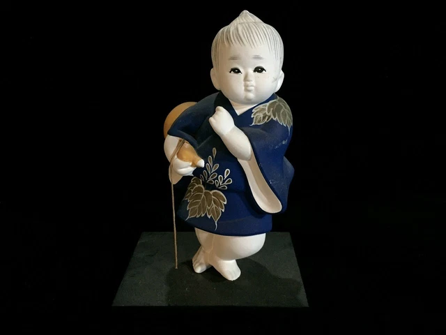 K0952 Japanese Pottery KIMONO Boy Doll Okimono Vintage Interior Statue Gourd