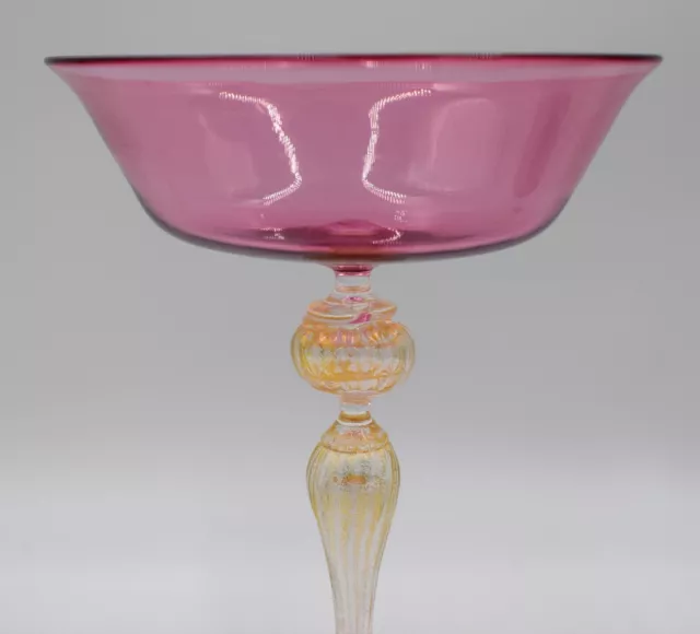 Pair of Salviati Murano Venetian Champagne Toasting Glasses - Pink 3