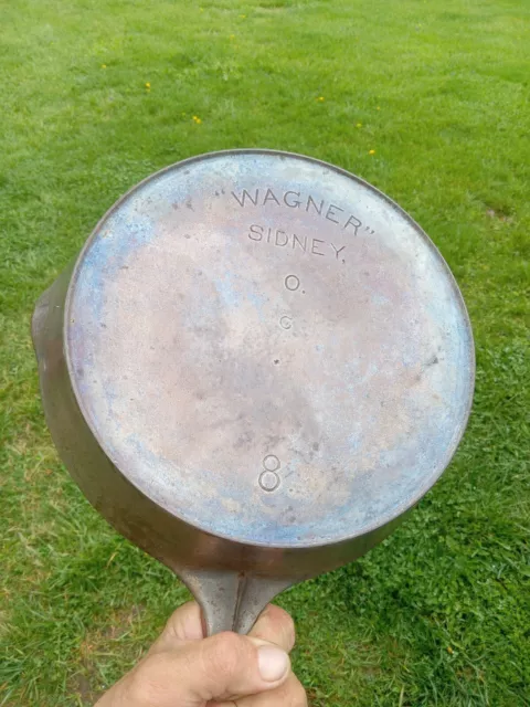 Vintage Arc Logo Wagner Sidney O No 8 Cast Iron Skillets w/Heat Ring