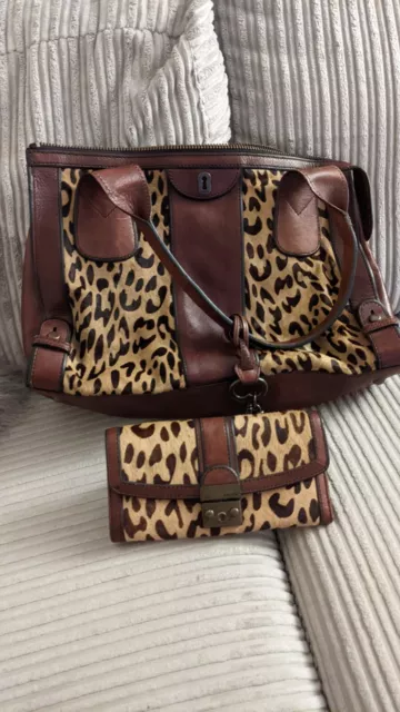 FOSSIL Vintage Weekender Cheetah Animal Print Leather Shoulder Tote & Purse New