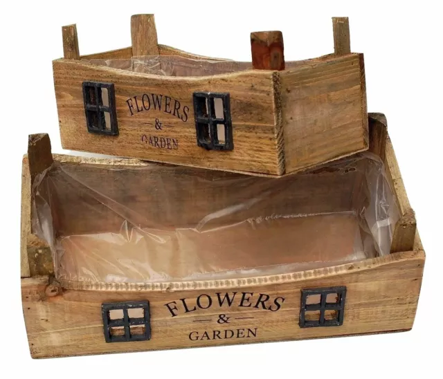 Pflanzschalen 2er Set Holz Dekokisten Holzkistenset Flowers & Garden