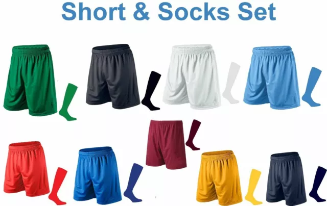 Mens Football Shorts and Socks Running Gym Sport Breathable Fitness PE XS - 2XL