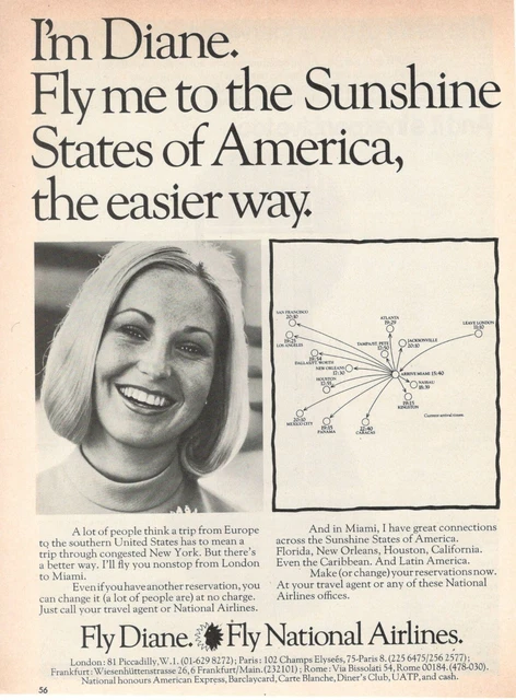 Fly National Airlines 1973 Original Advertising' Vintage Fly I'M And ' Diane