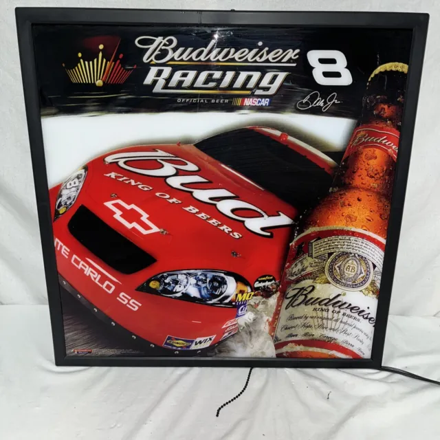 Budweiser Racing 18x18 Lighted Beer Sign-#8 Dale Jr - NASCAR EUC Works Perfect