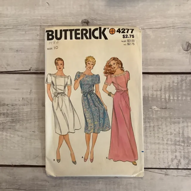 Butterick 4277 Sewing Pattern Loose Fitting Pullover Dress Misses Sz 10 UNCUT