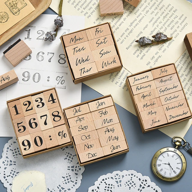 1 juego de estampillas completas exquisitas retro de madera sello madera