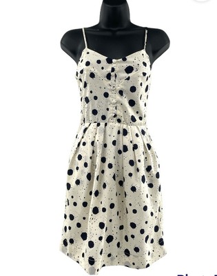 Greylin Metropark Cream Splattered Navy Print Tank Dress with Pockets size Small
