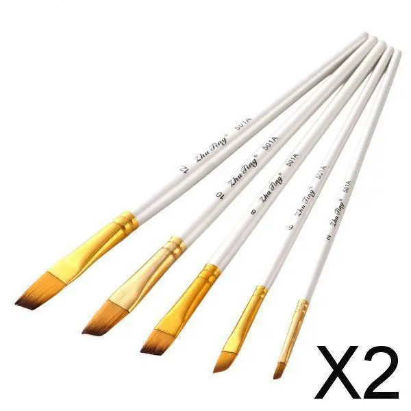 2X Set di pennelli per pittura 5pc Pennello per olio acrilico piatto angolare