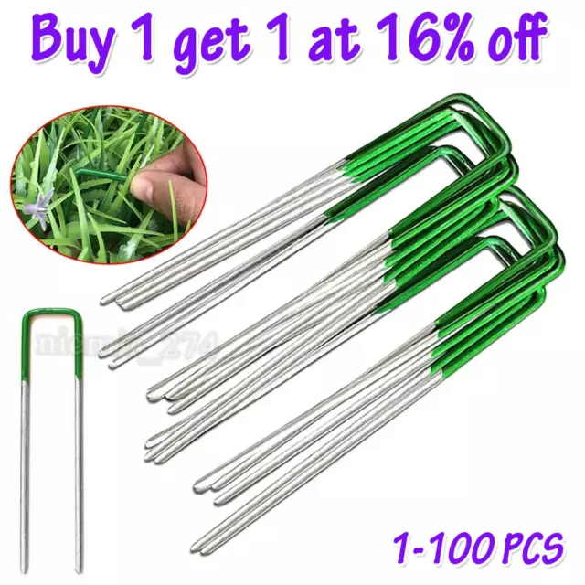 1-100× Artificial Fake Grass Staples Turf Lawn U Pins Metal Galvanised Pegs Weed